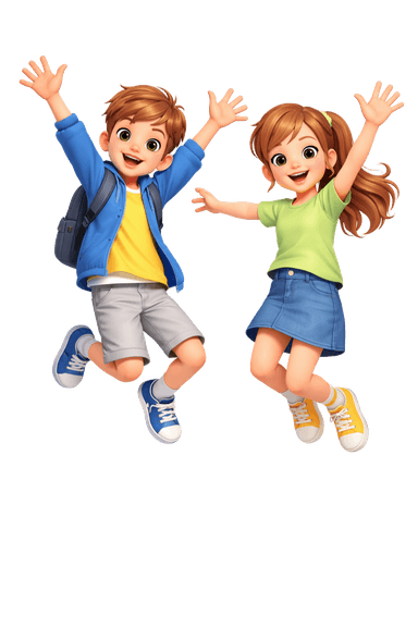 Niños saltando en la ruta