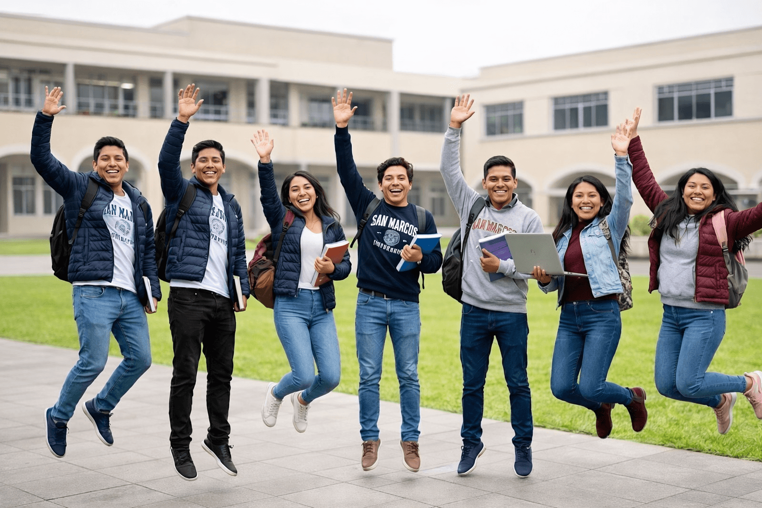Estudiantes universitarios celebrando ingreso